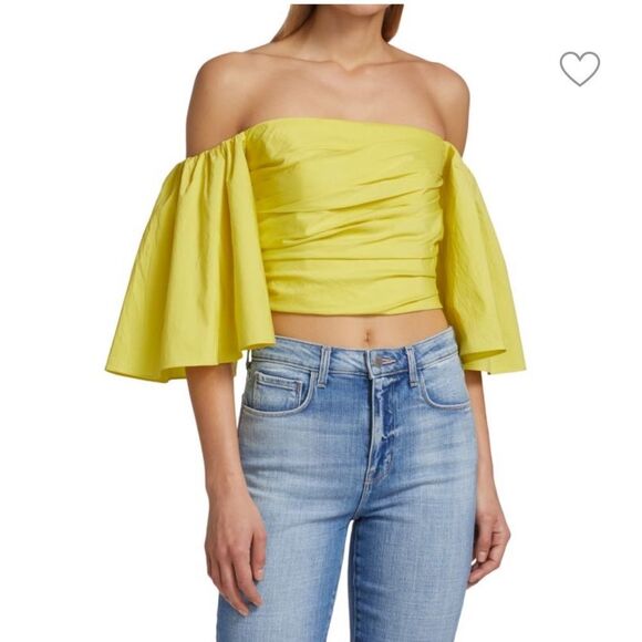 Tanya Taylor Sloane Bell Sleeve Crop Top Bohemian Stretch NWT Sz 0 - Picture 1 of 6